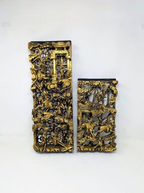 Qing Dynasty Chinese Handcrafted Gilt-Wood Panels (c. 1644-1912)